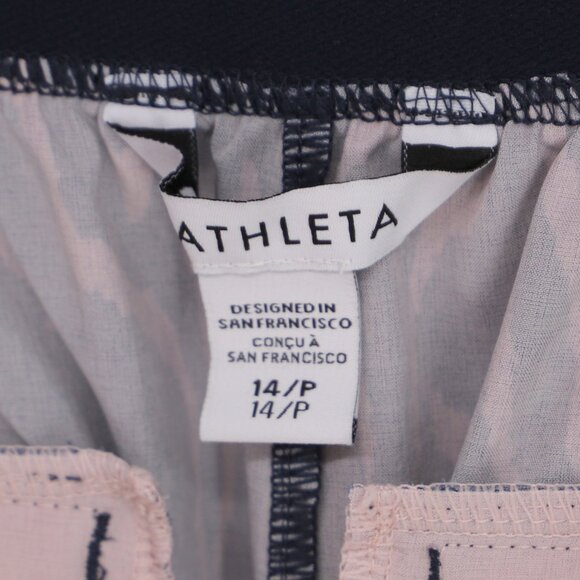 NWT ATHLETA Vienna Cargo Pant Navy Orchid Pink Print Size 14P - Picture 9 of 12